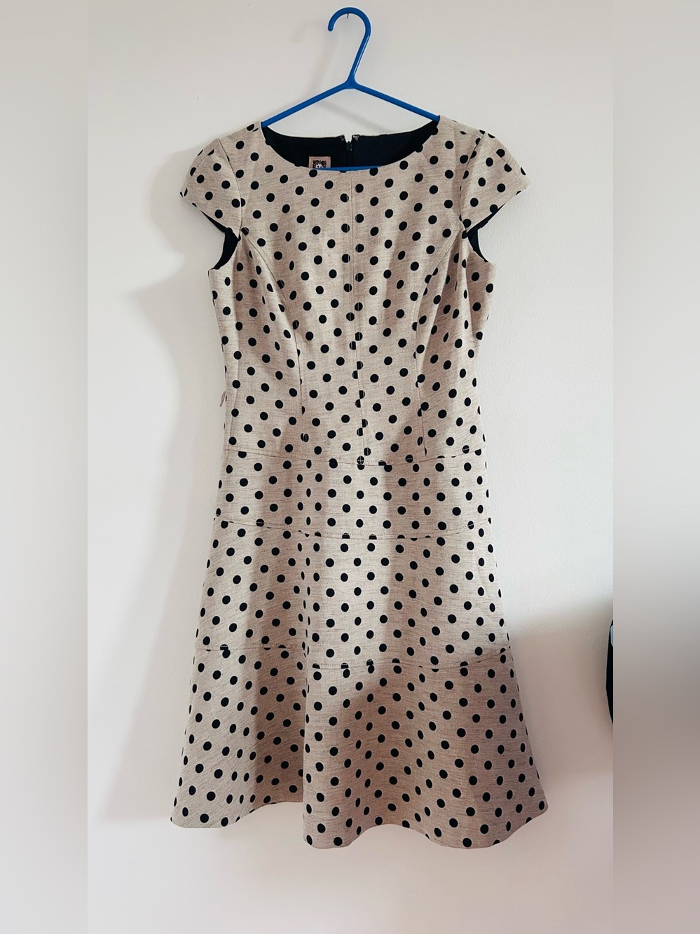 Beige Polka Dot Fit-and-Flare Dress - Classic Women's Day Dress size 4